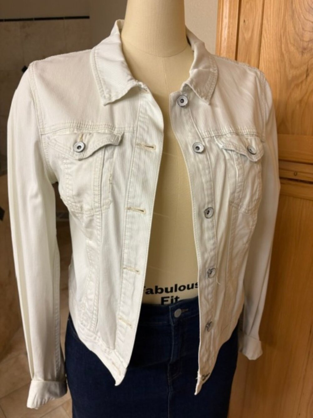 Calvin Klein Pale Green Stripe Jean Jacket